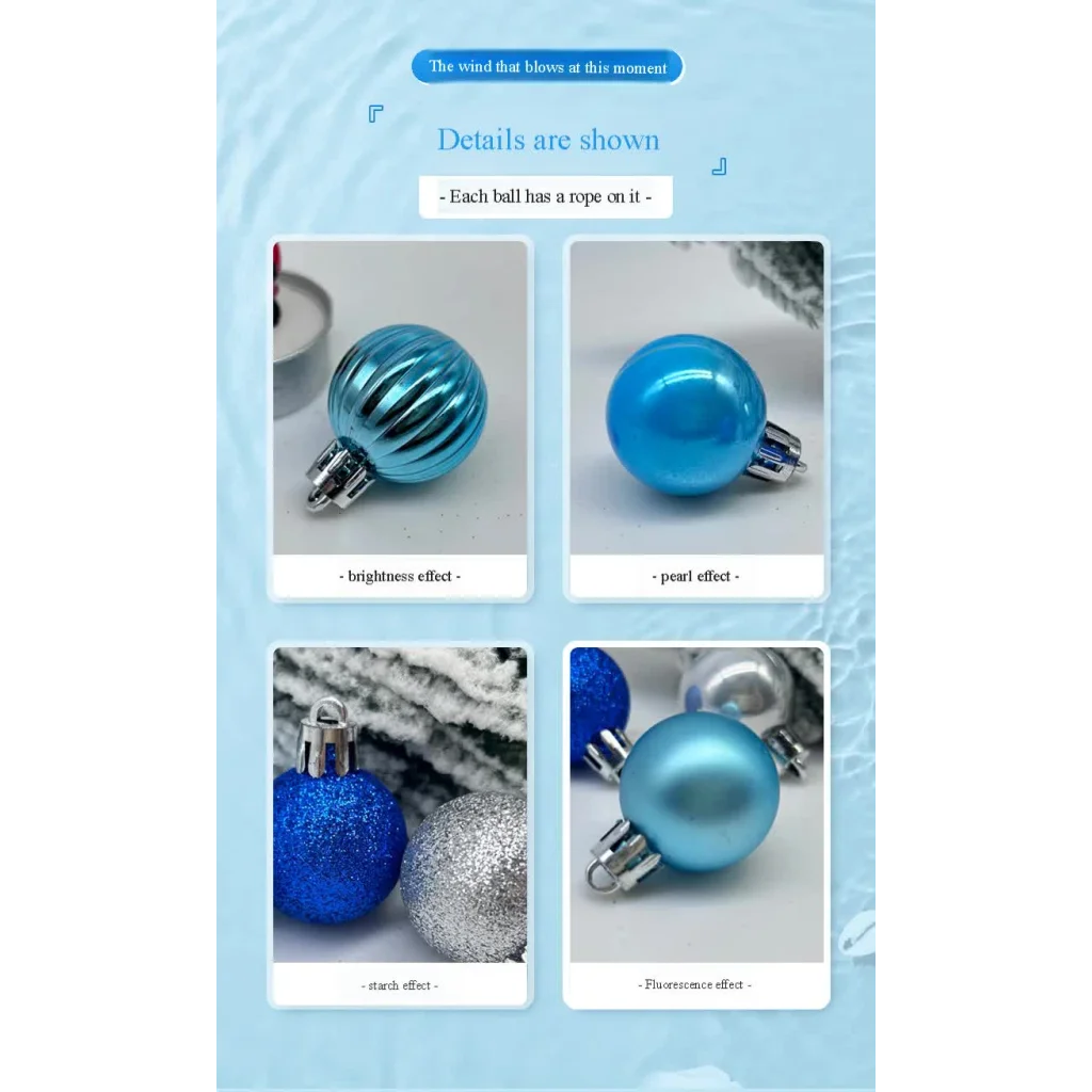 49-Piece Christmas Ornament Set - 3cm Blue Silver Baubles