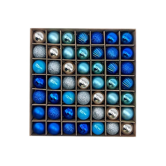 49-Piece Christmas Ornament Set - 3cm Blue Silver Baubles