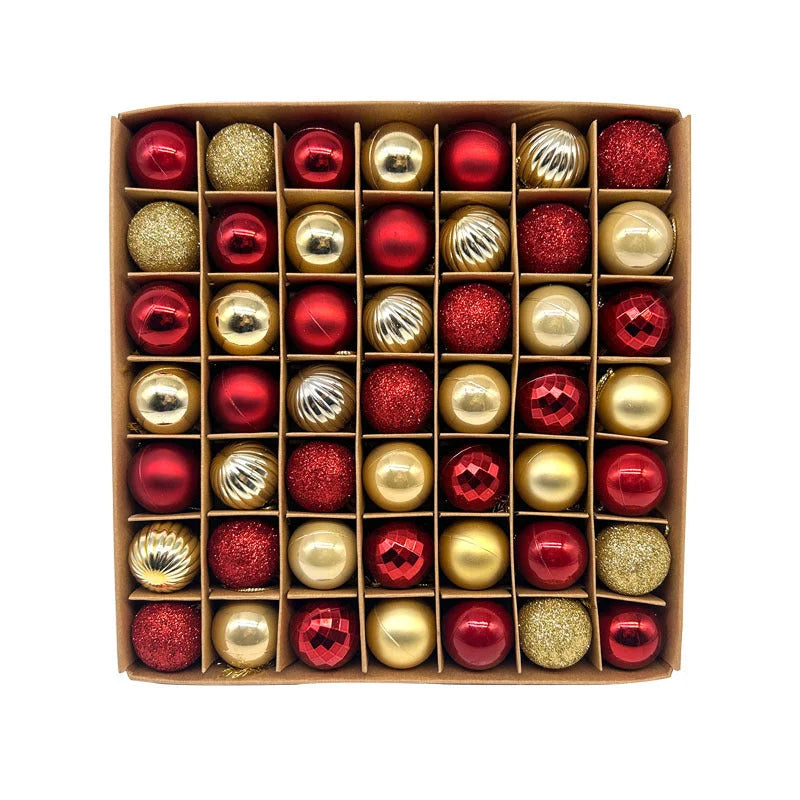 49-Piece Christmas Ornament Set - 3cm Red Gold Baubles