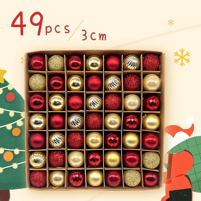 49-Piece Christmas Ornament Set - 3cm Red Gold Baubles
