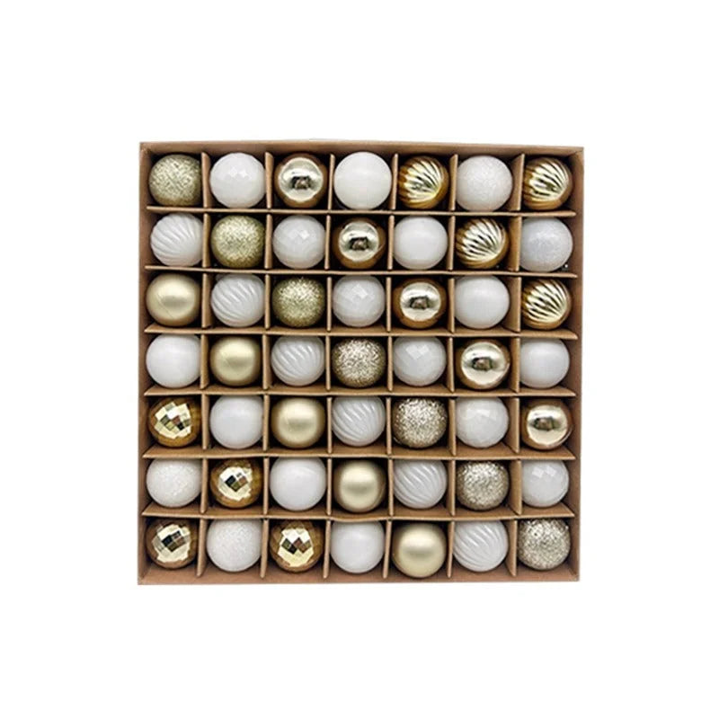 49-Piece Christmas Ornament Set - 3cm White Gold Baubles