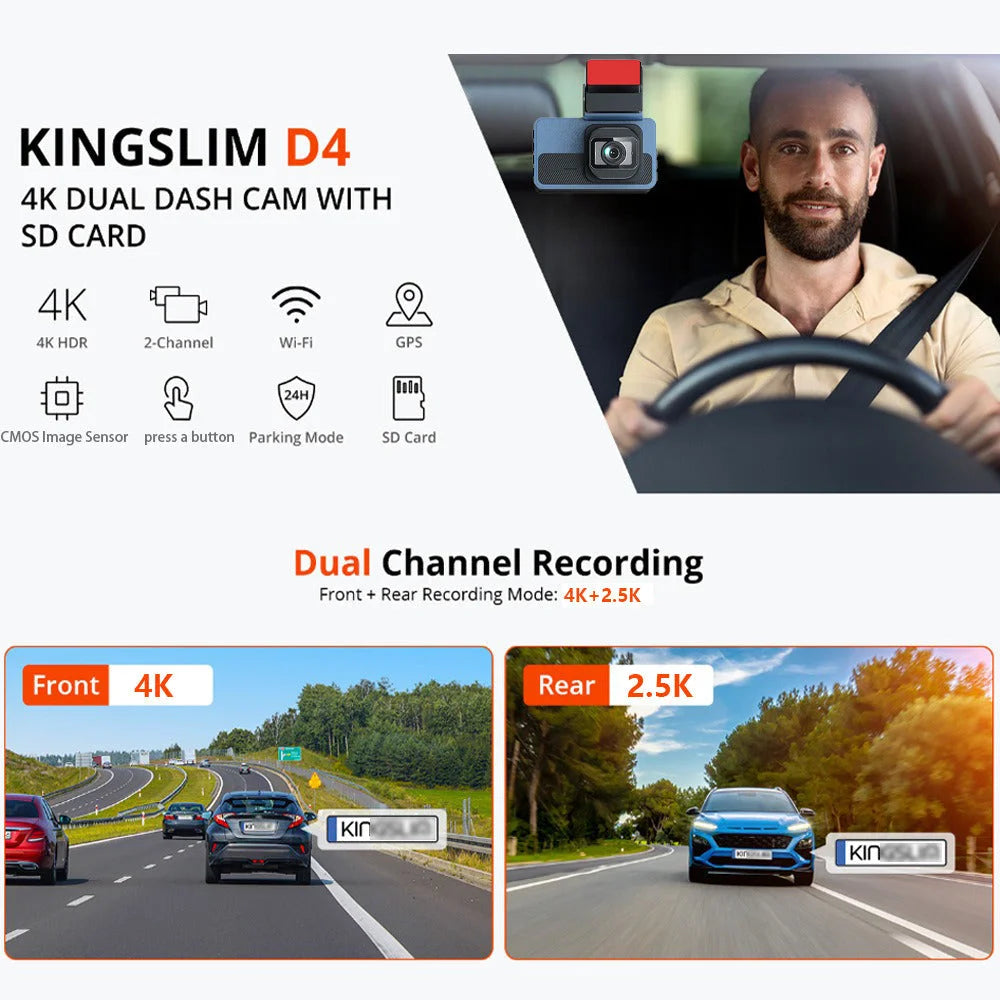 4K + 2.5K Dual Dash Cam with WiFi GPS ADAS Front and Rear