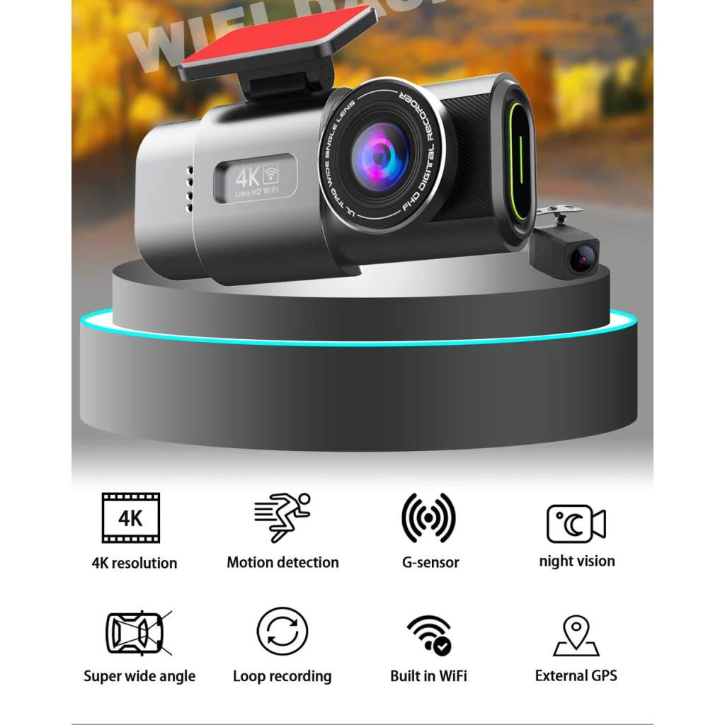 4K Dash Cam UHD 2160P WiFi Front Dashcam Night Vision Car