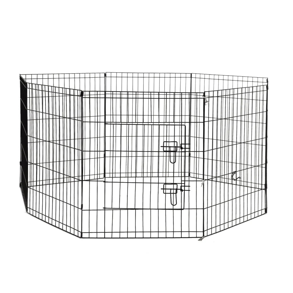 Playpen puppy exercise with pack contents and accessory layout
