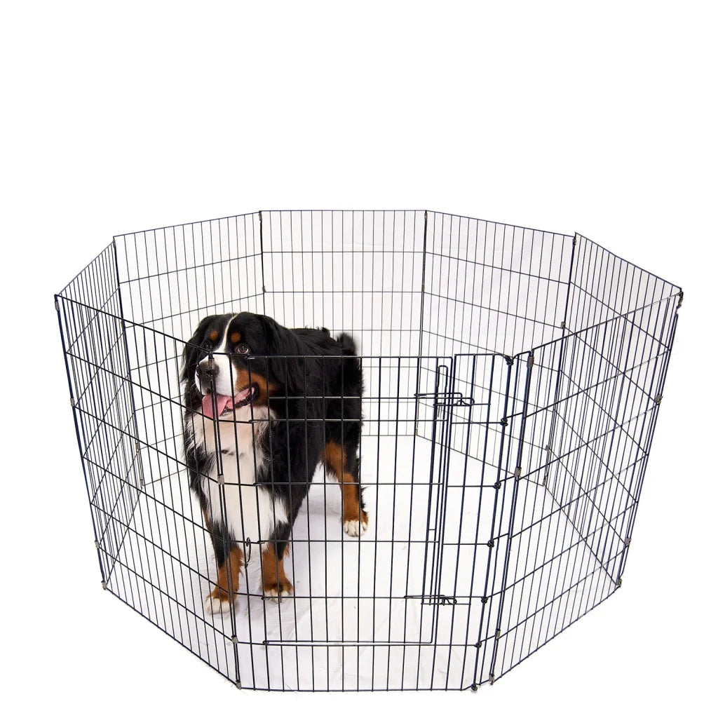 Black playpen puppy exercise with fitted edges and product hardware