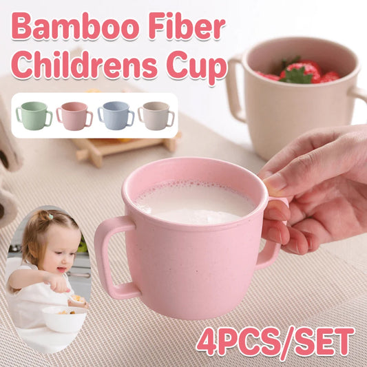 4PCS Bamboo Fiber Milk Drinking Cups with Handle Eco