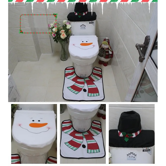 4pcs Christmas Toilet Seat Cover Rug Bathroom Set Santa