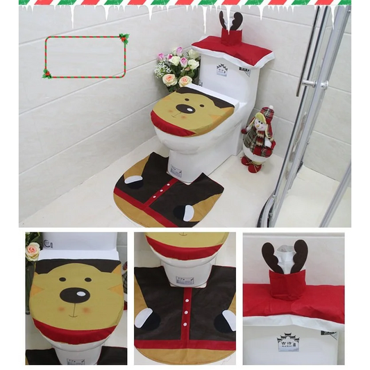 4pcs Christmas Toilet Seat Cover Rug Bathroom Set Santa