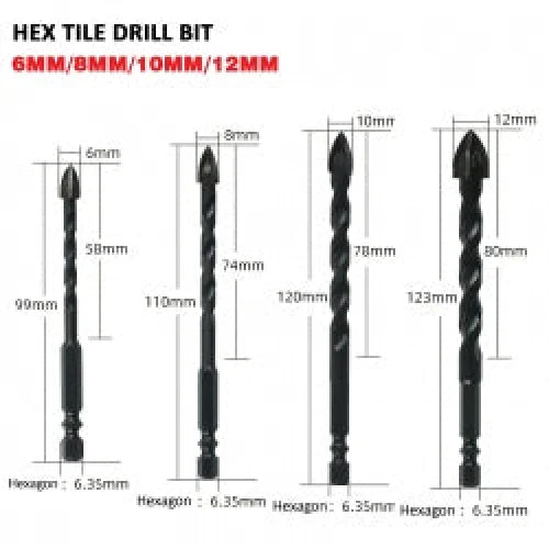 4PCS Drill Set Hex Tile Drill Bit Glass Ceramic Bric Hex