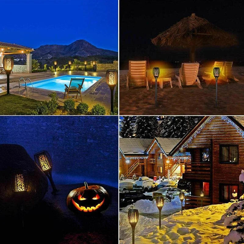 4pcs LED Solar Flickering Flame Torch Lights Outdoor Garden