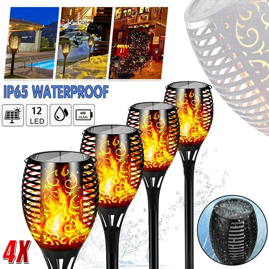 4pcs LED Solar Flickering Flame Torch Lights Outdoor Garden