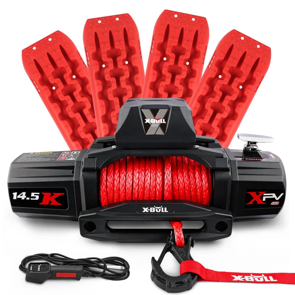 4WD Winch 14500LBS 12V Synthetic Rope with 2 Pairs Recovery