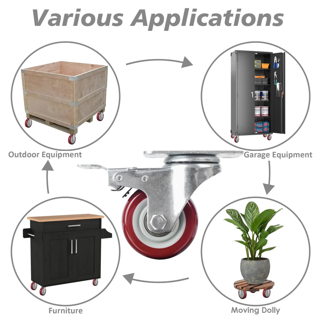 4x 3 inch Heavy Duty 2x Fixed + 2x Swivel Casters Load