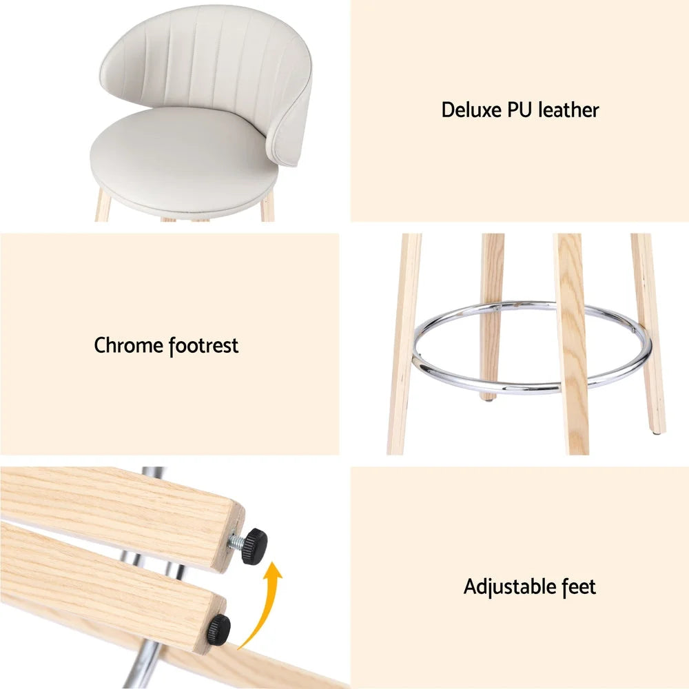 4x Artiss Bar Stools Dining Chairs Contoured Leather Wood