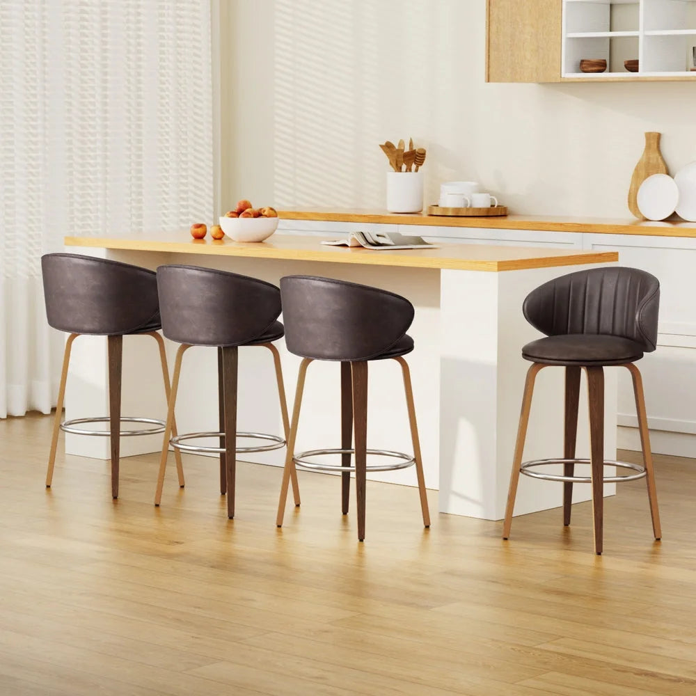 4x Artiss Bar Stools Dining Chairs Contoured Leather Wood