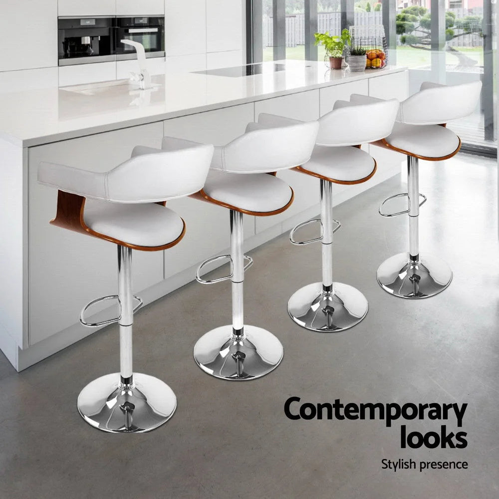 4x Artiss Bar Stools Gas Lift Leather with Armrest White
