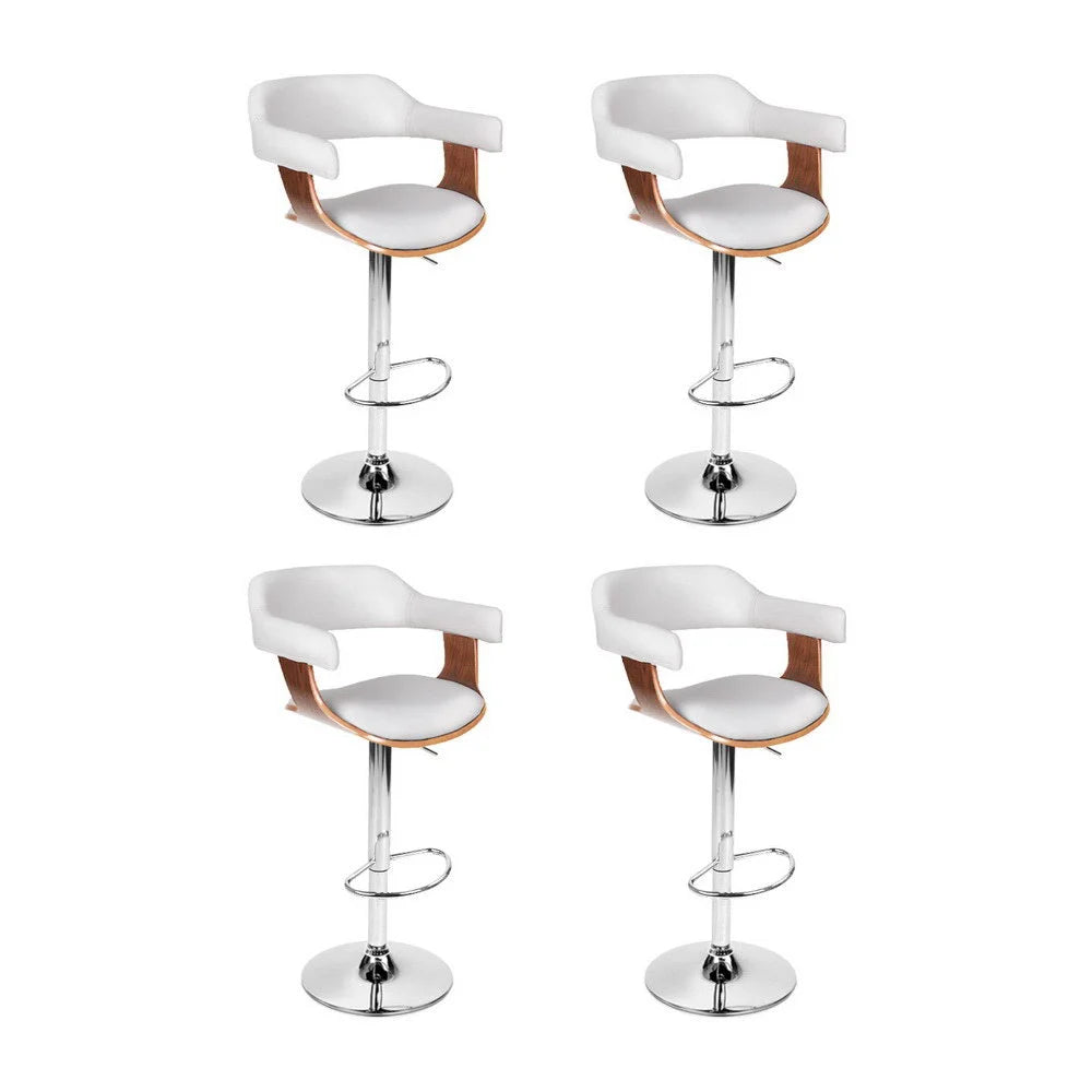 4x Artiss Bar Stools Gas Lift Leather with Armrest White