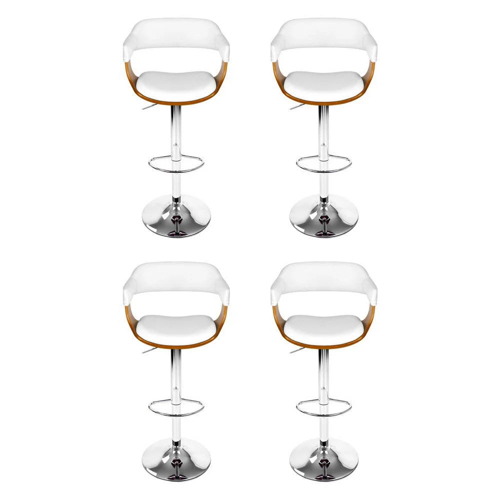 4x Artiss Bar Stools Gas Lift Leather with Armrest White