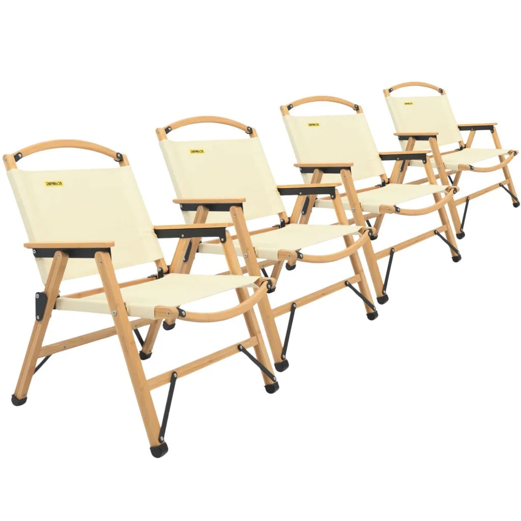 4x Bamboo Canvas Foldable Outdoor Camping Chair Wooden