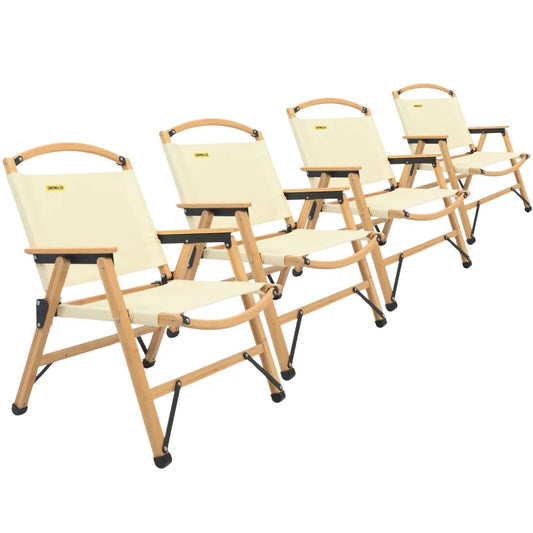 4x Bamboo Canvas Foldable Outdoor Camping Chair Wooden