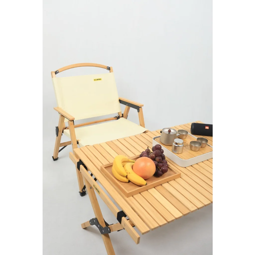 4x Bamboo Canvas Foldable Outdoor Camping Chair Wooden