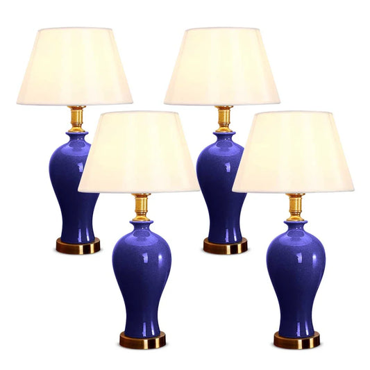 4X Blue Ceramic Oval Table Lamp with Gold Metal Base - Premium
