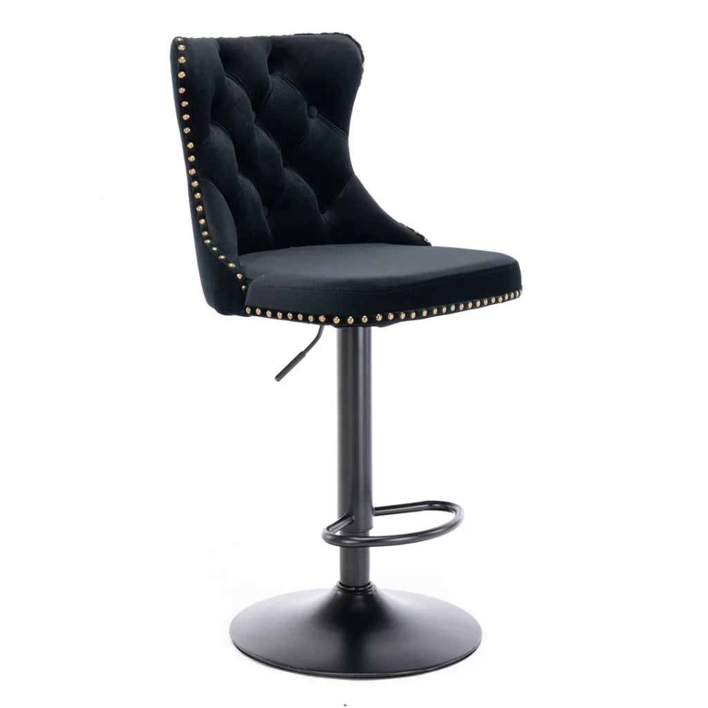 4x Height Adjustable Swivel Bar Stool Velvet Nailhead
