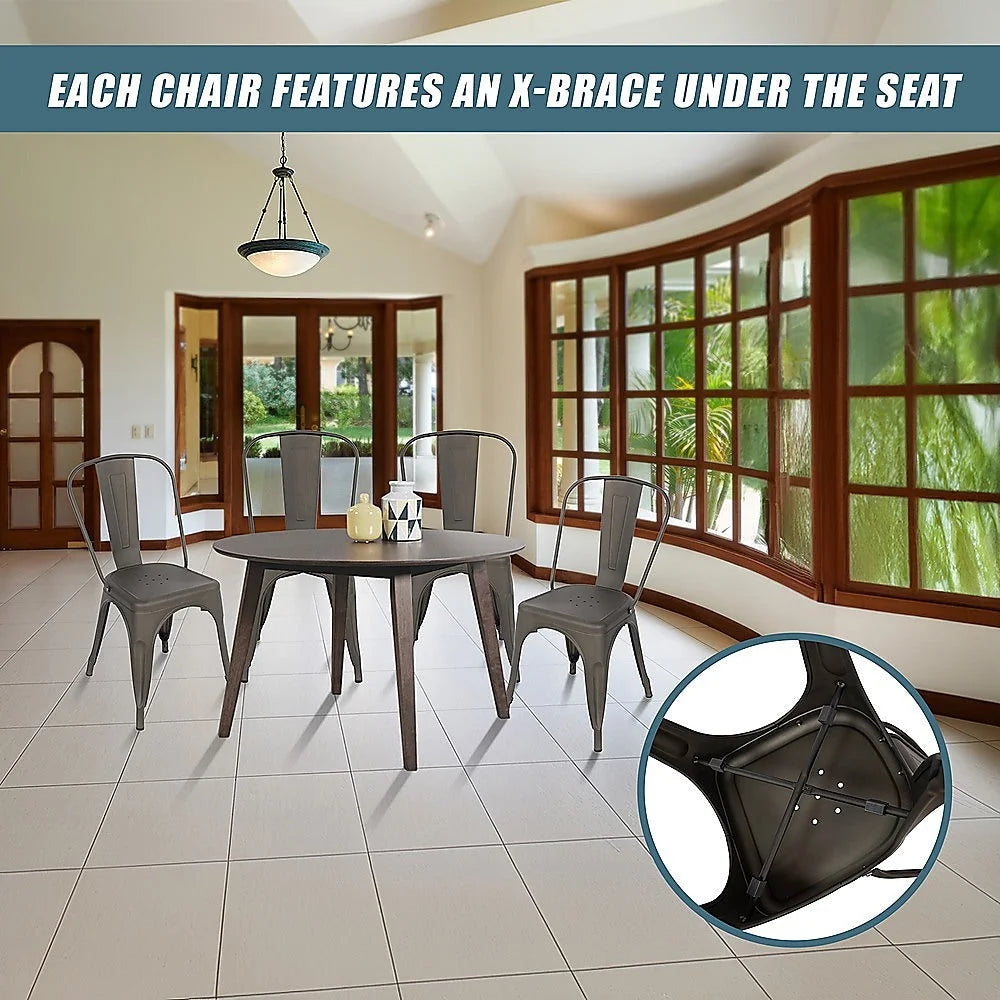 4x Kitchen Dining Chairs Stackable Vintage Metal Chair