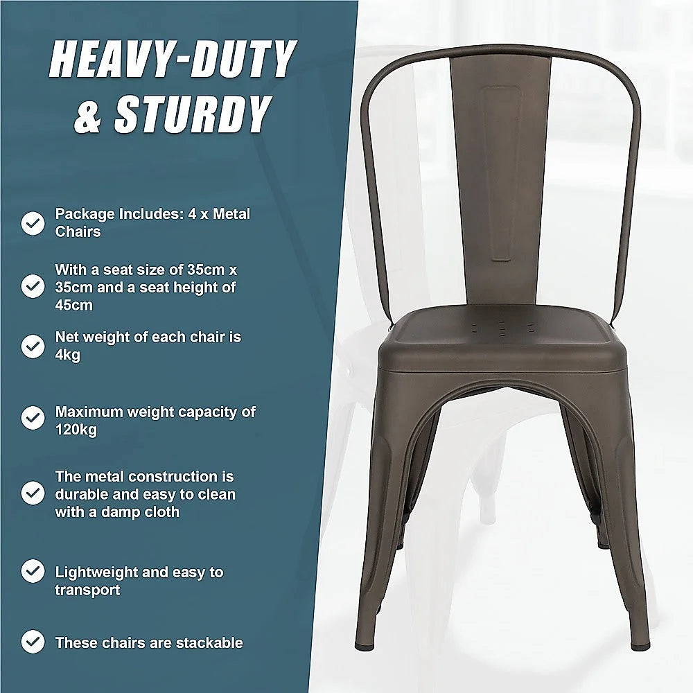 4x Kitchen Dining Chairs Stackable Vintage Metal Chair