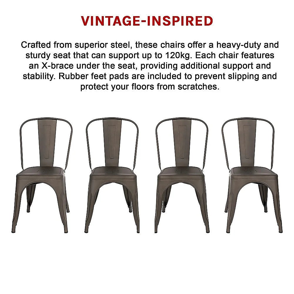 4x Kitchen Dining Chairs Stackable Vintage Metal Chair