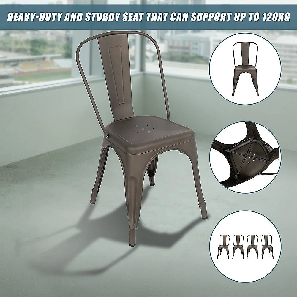 4x Kitchen Dining Chairs Stackable Vintage Metal Chair
