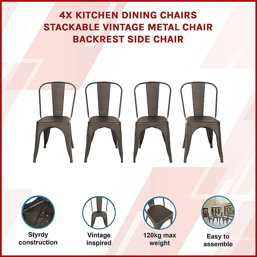 4x Kitchen Dining Chairs Stackable Vintage Metal Chair
