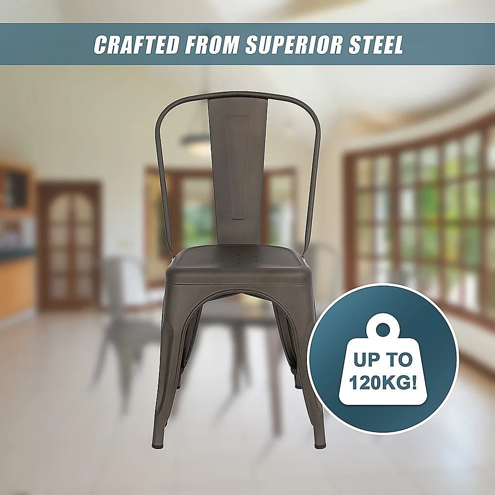 4x Kitchen Dining Chairs Stackable Vintage Metal Chair
