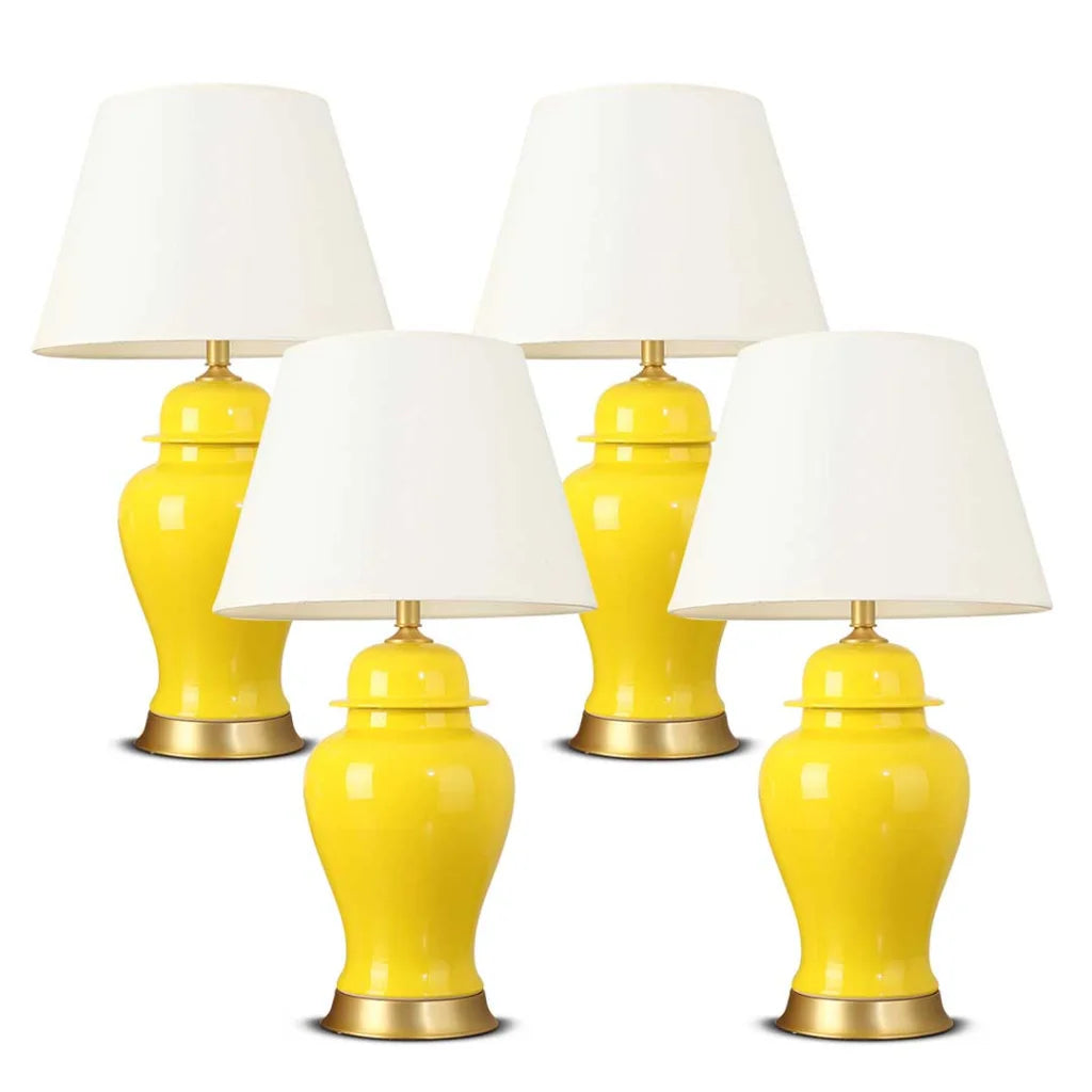 4X Oval Ceramic Table Lamp with Gold Metal Base Desk Lamp Yellow - Premium