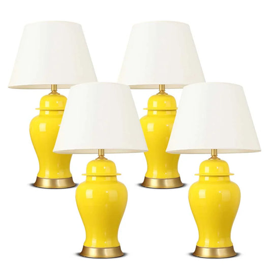 4X Oval Ceramic Table Lamp with Gold Metal Base Desk Lamp Yellow - Premium