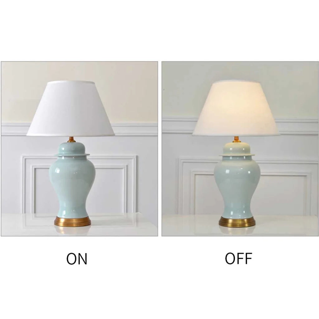 4X Oval Ceramic Table Lamp with Gold Metal Base Desk Lamp Yellow - Premium