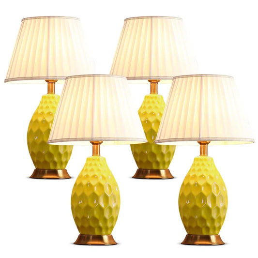 4X Textured Ceramic Oval Table Lamp with Gold Metal Base Yellow - Premium