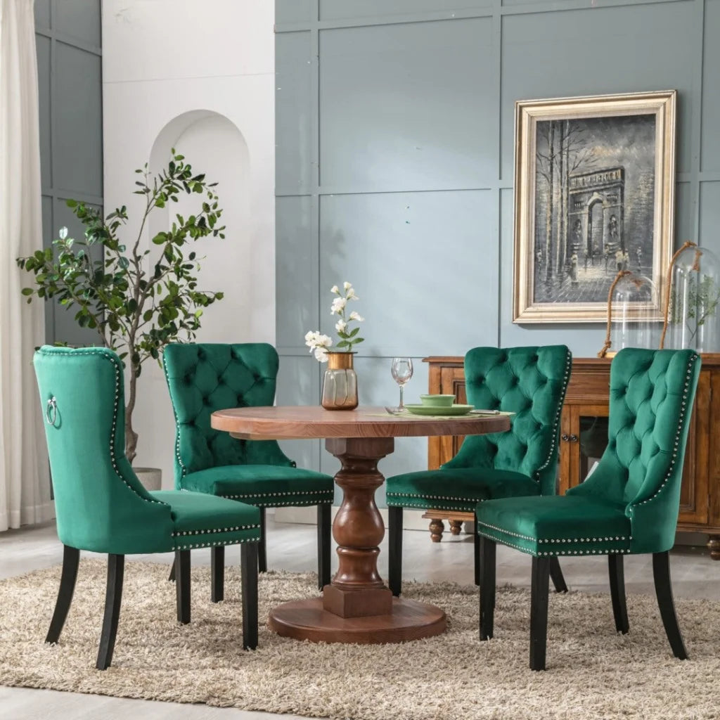 4x Velvet Dining Chairs- Green - Furniture > Dining >