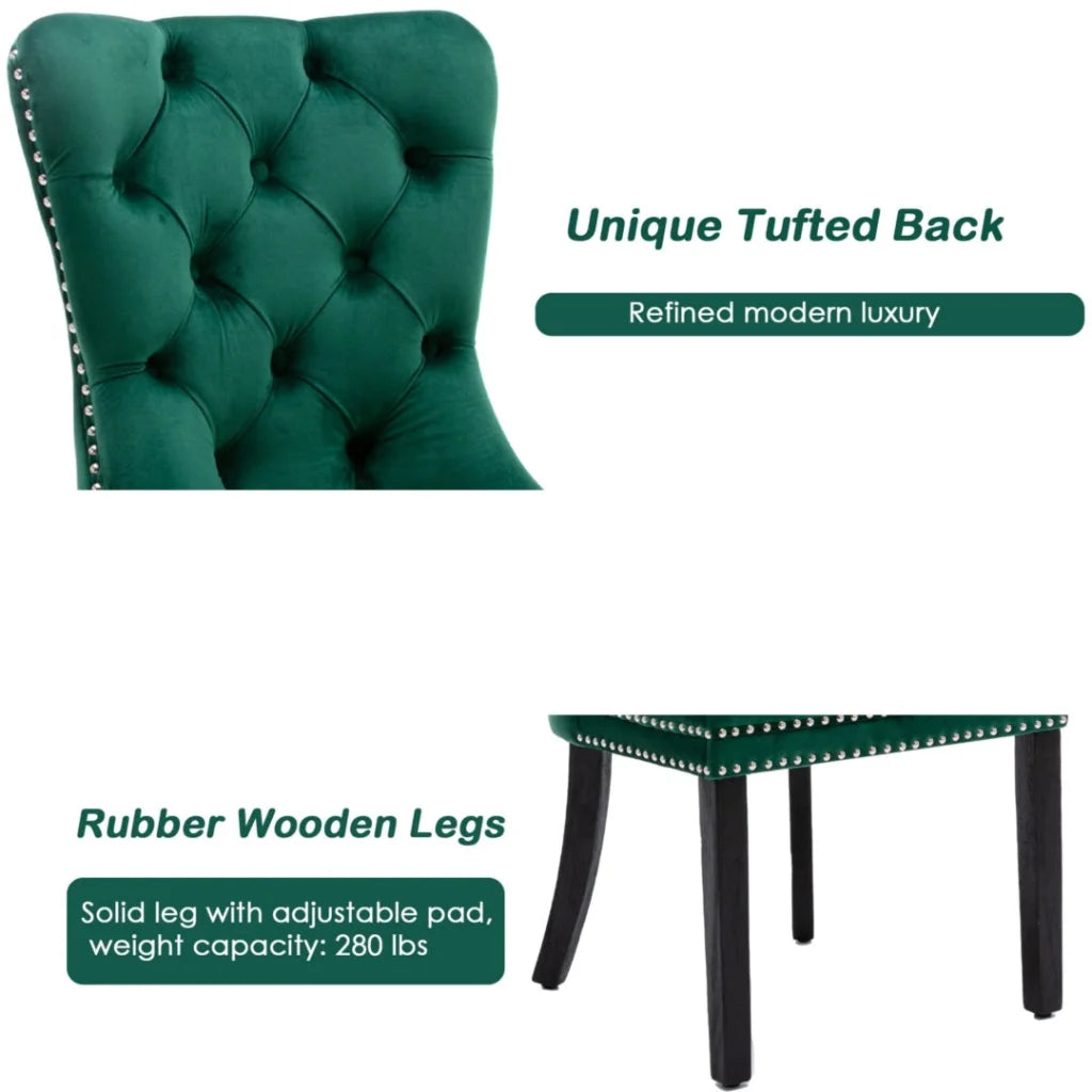 4x Velvet Dining Chairs- Green - Furniture > Dining >