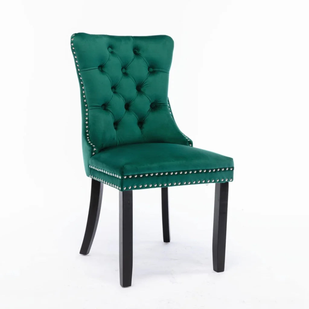 4x Velvet Dining Chairs- Green - Furniture > Dining >