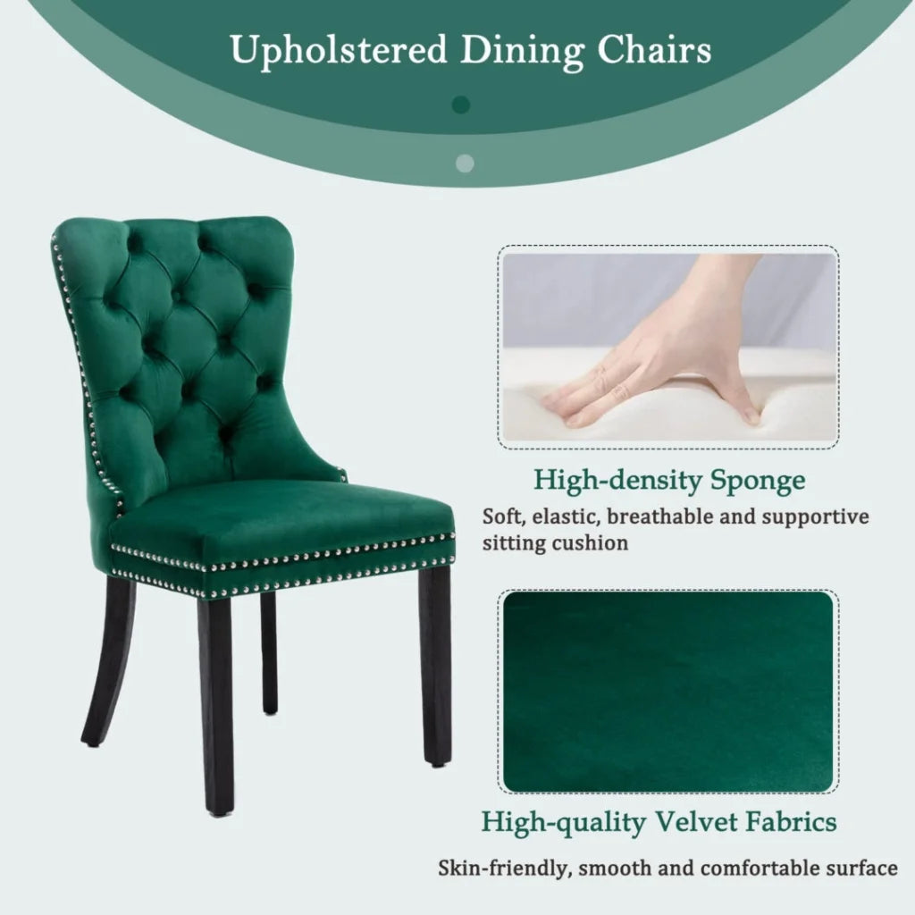 4x Velvet Dining Chairs- Green - Furniture > Dining >