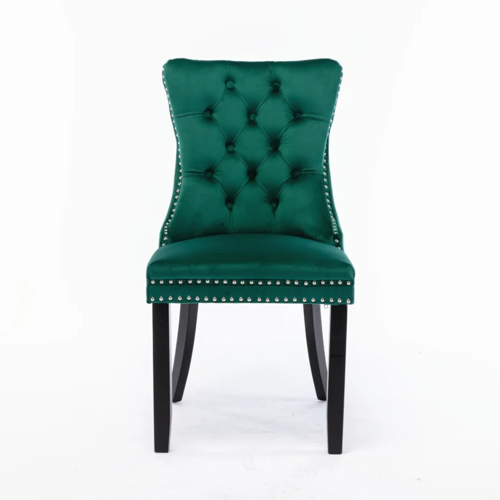 4x Velvet Dining Chairs- Green - Furniture > Dining >
