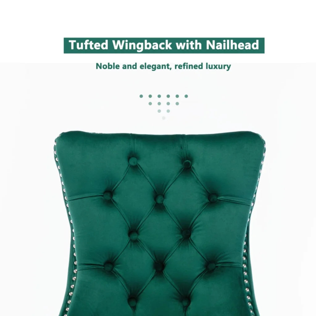 4x Velvet Dining Chairs- Green - Furniture > Dining >