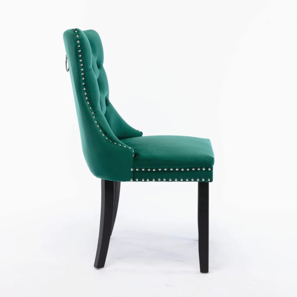 4x Velvet Dining Chairs- Green - Furniture > Dining >