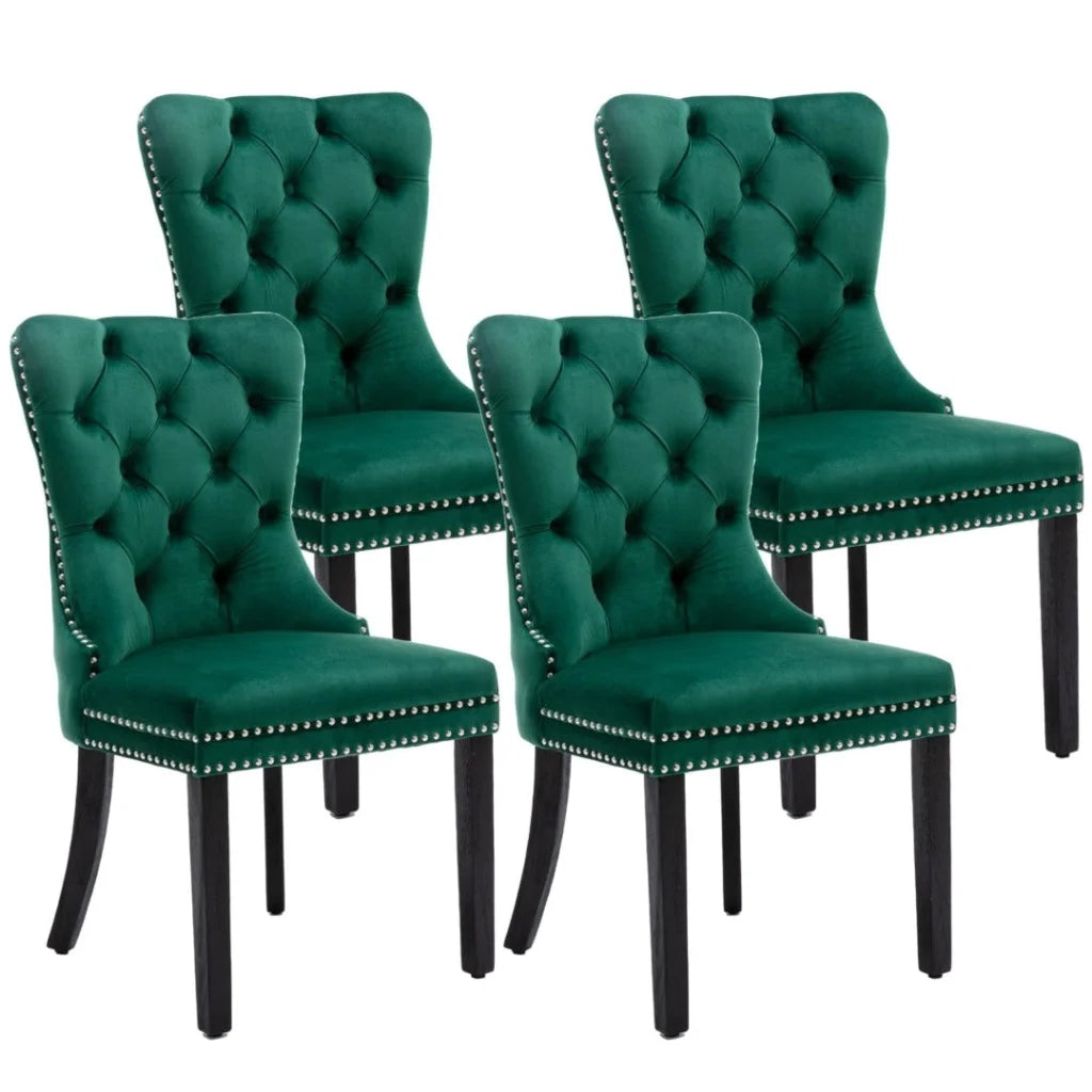4x Velvet Dining Chairs- Green - Furniture > Dining >