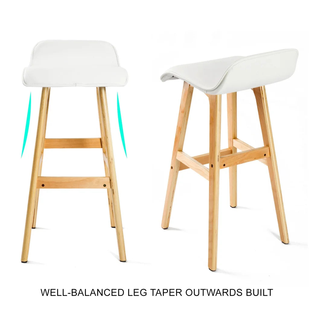 White wooden 65cm bar stool dining with shaped seat and supportive backrest