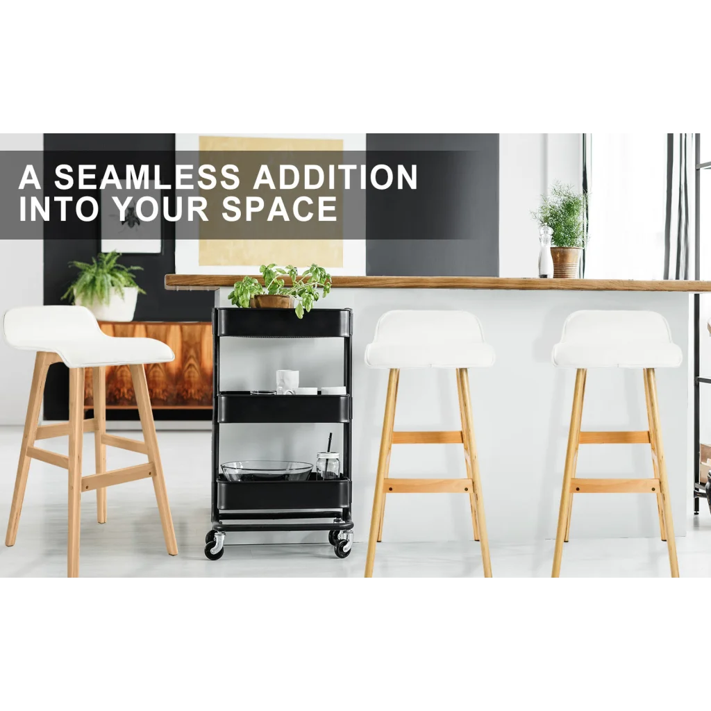 Bar stool dining with woven seat and timber frame
