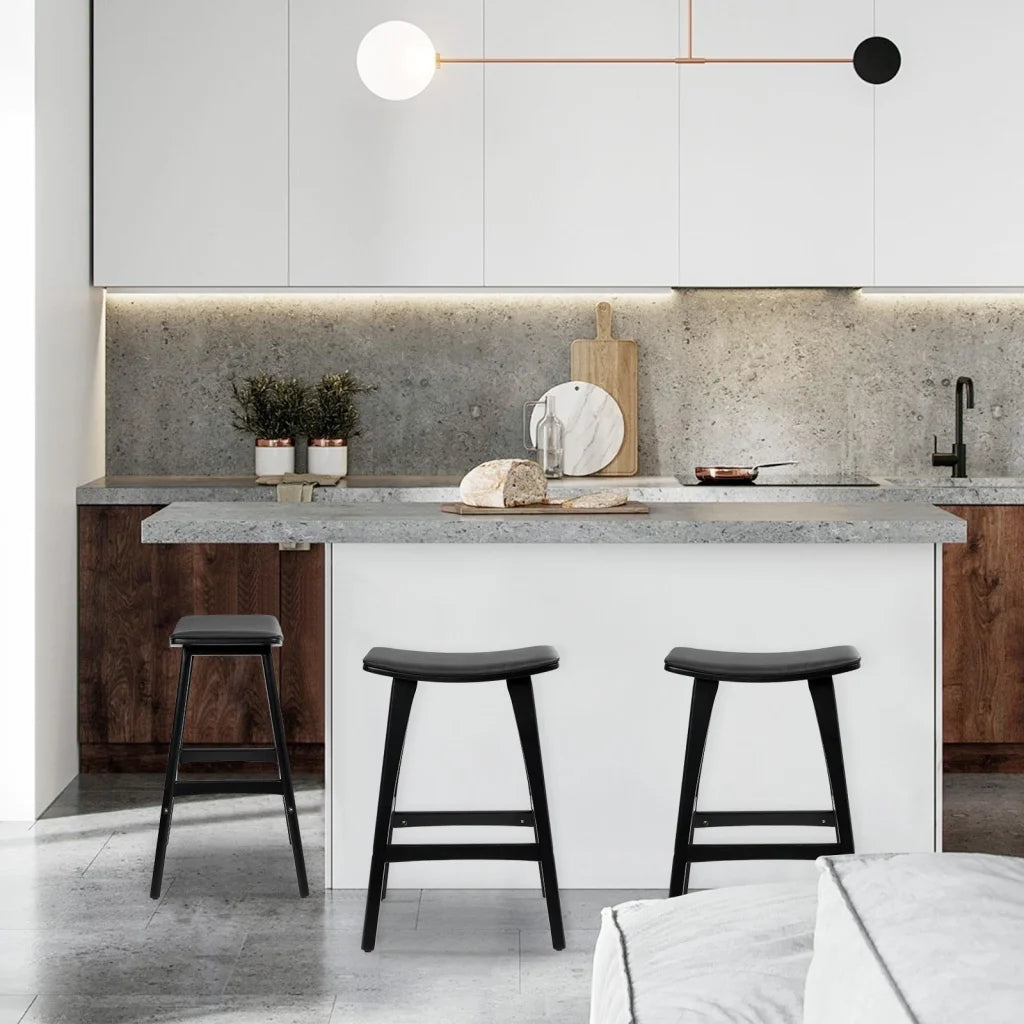 4X Wooden Bar Stool Padded PU Leather Dining Chair KANSO