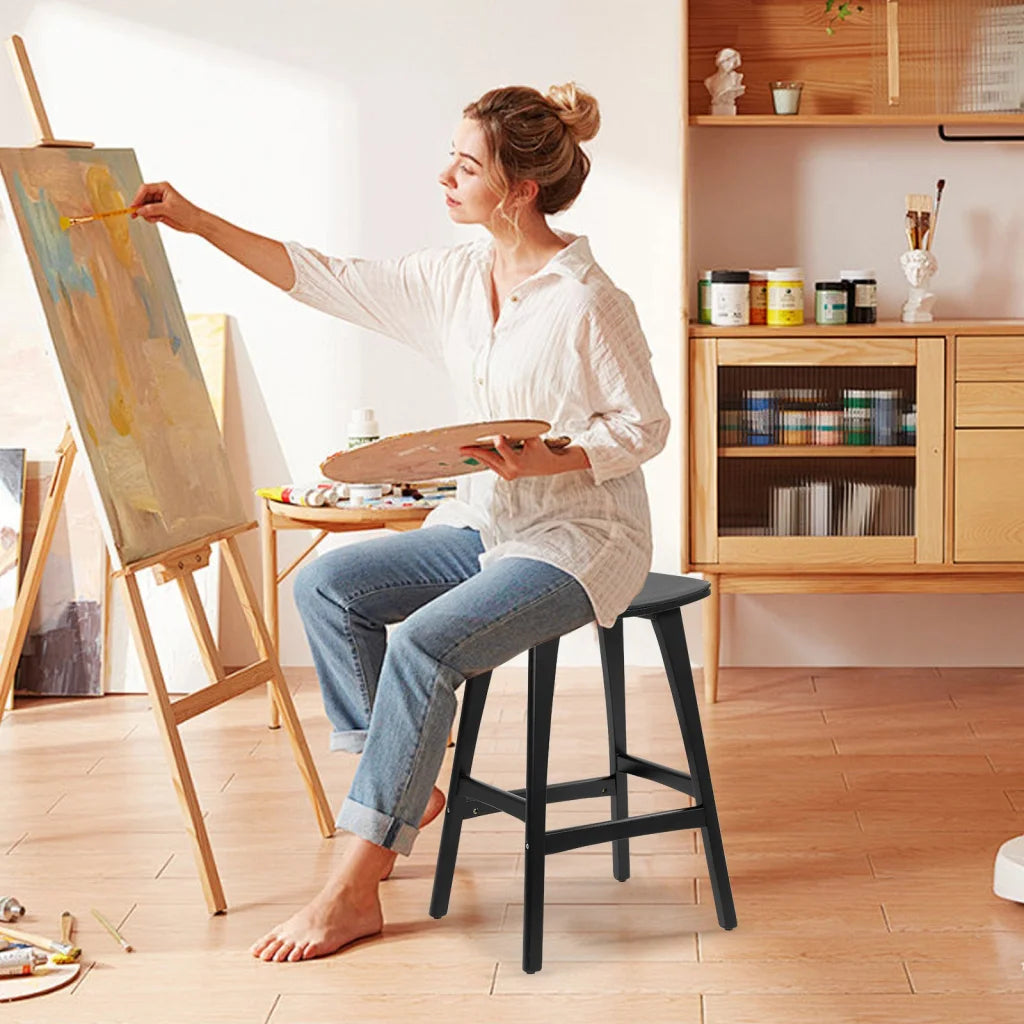 4X Wooden Bar Stool Padded PU Leather Dining Chair KANSO