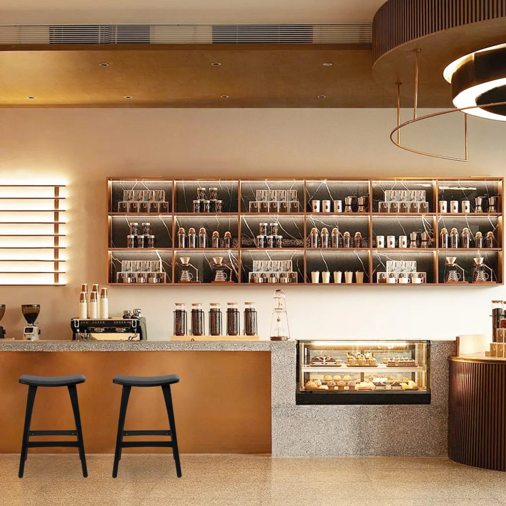 4X Wooden Bar Stool Padded PU Leather Dining Chair KANSO